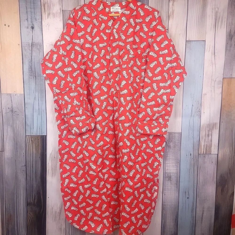 Vintage Diplomat Pajama Shirt Nightgown Red White Dog Print Size XL